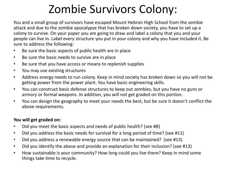 zombie survivors colony