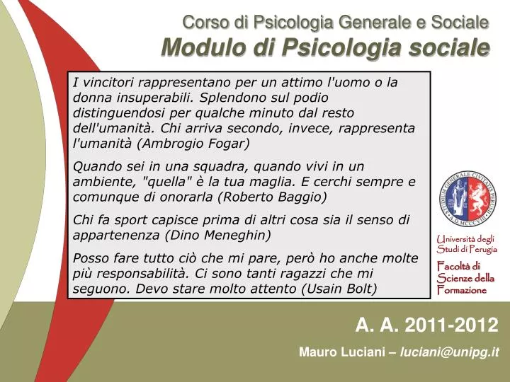 corso di psicologia generale e sociale modulo di psicologia sociale