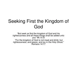 Seeking First the Kingdom of God