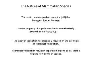 The Nature of Mammalian Species