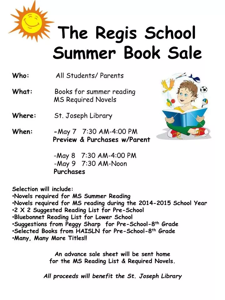 the regis school summer book sale