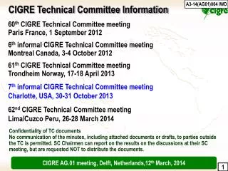 60 th CIGRE Technical Committee meeting Paris France, 1 September 2012