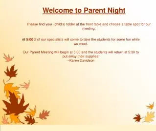 Welcome to Parent Night