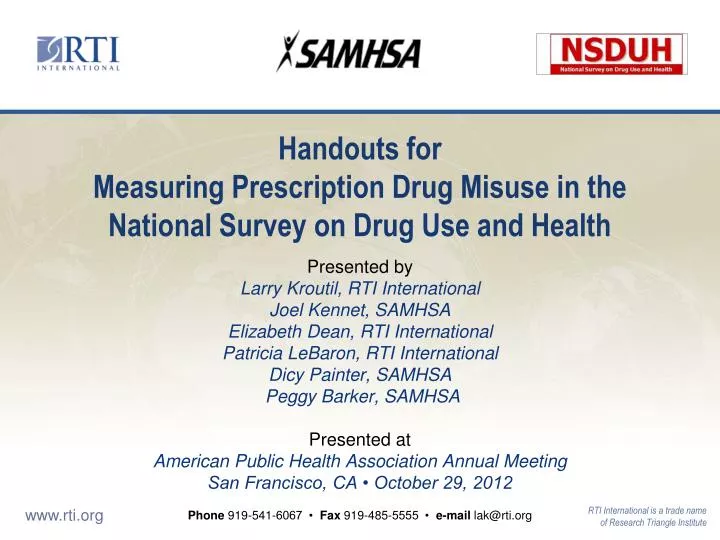 handouts for measuring prescription drug misuse in the national survey on drug use and health