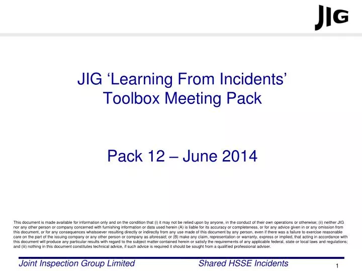 jig learning from incidents toolbox meeting pack pack 12 june 2014