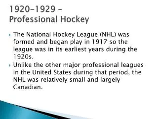 1920-1929 – Professional Hockey