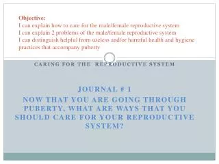 Caring for the Reproductive System Journal # 1