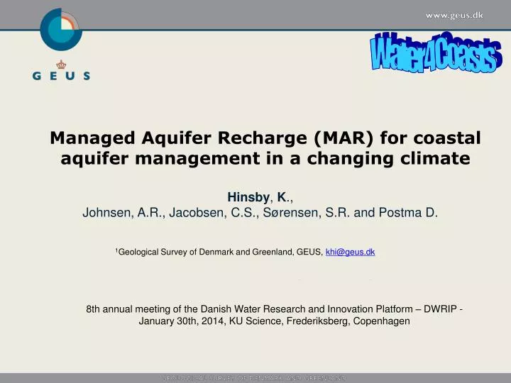 managed aquifer recharge mar for coastal aquifer management in a changing climate