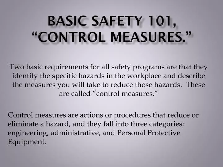 basic safety 101 control measures