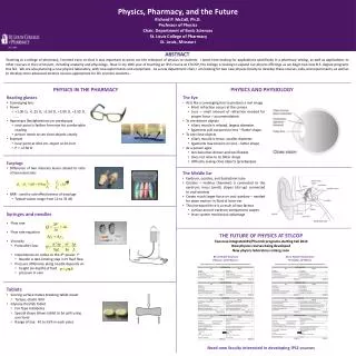 Physics, Pharmacy, and the Future Richard P. McCall, Ph.D . Professor of Physics