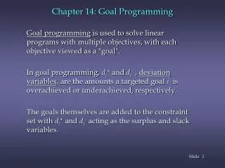 Chapter 14: Goal Programming