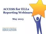 ACCESS for ELLs Reporting Webinars - slide 1
