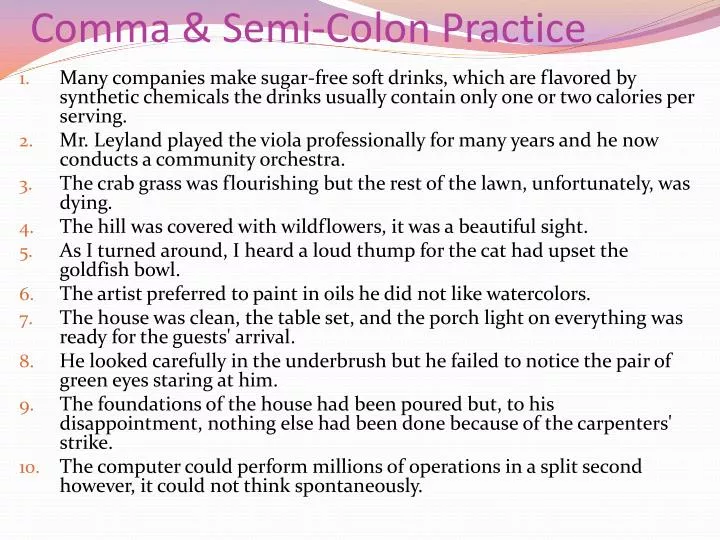 comma semi colon practice
