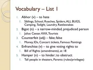 Vocabulary – List 1
