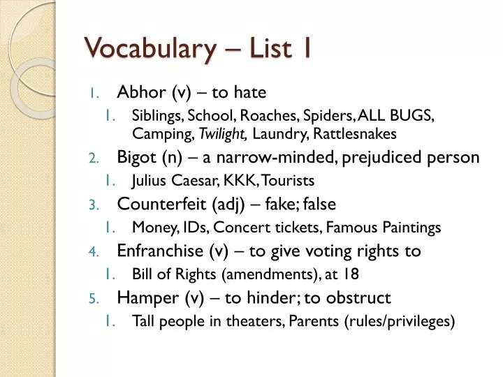 vocabulary list 1