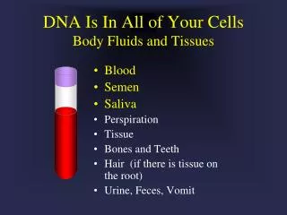 DNA Is In All of Your Cells Body Fluids and Tissues