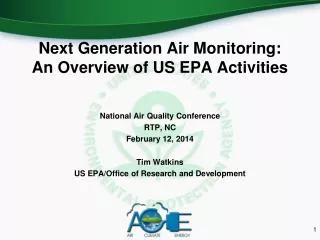 Next Generation Air Monitoring: An Overview of US EPA Activities