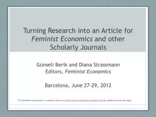 Turning Research into an Article for Feminist Economics and other Scholarly Journals