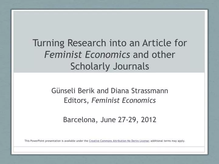 turning research into an article for feminist economics and other scholarly journals
