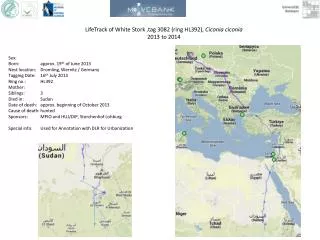 LifeTrack of White Stork ,tag 3082 (ring HL392), Ciconia ciconia 2013 to 2014