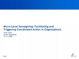 Micro-Level Sensegiving: Facilitating and Triggering Coordinated Action in Organizations