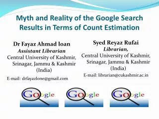 Myth and Reality of the Google Search Results in Terms of Count Estimation