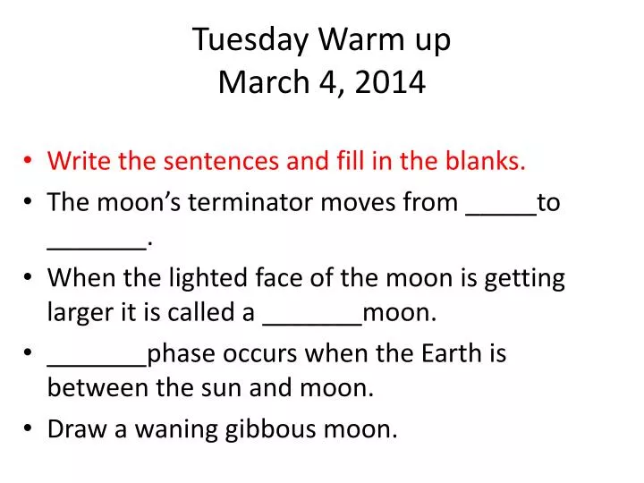 tuesday warm up march 4 2014