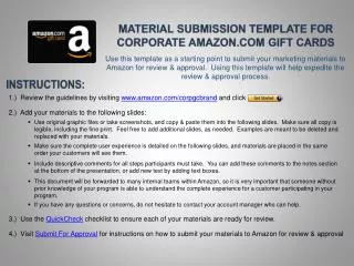Material Submission template for Corporate Amazon.com Gift Cards