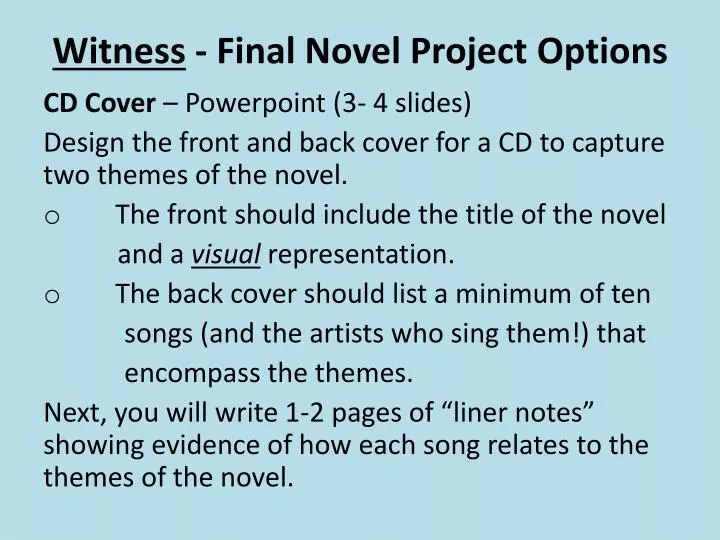 witness final novel project options