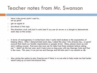Teacher notes from Mr. Swanson