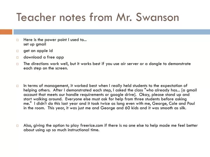 teacher notes from mr swanson
