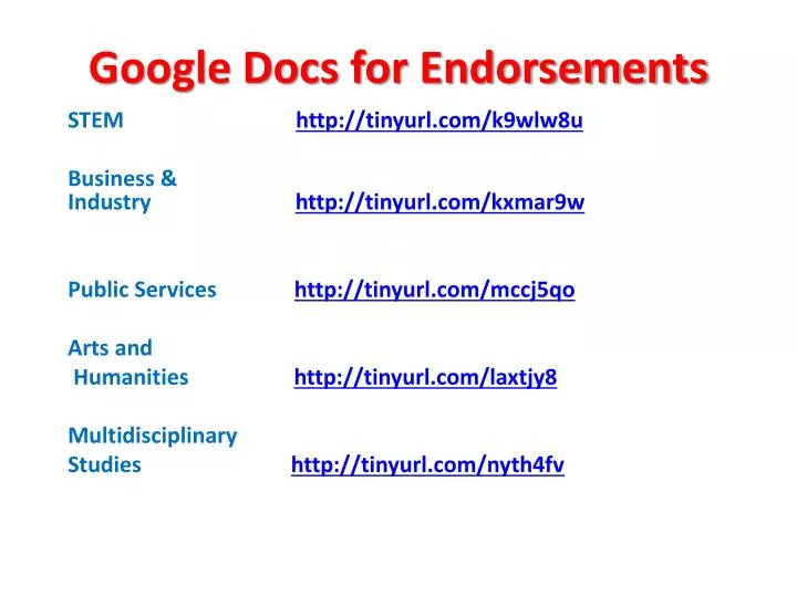 google docs for endorsements