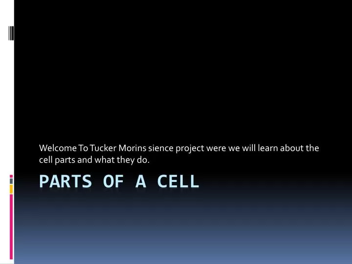 welcome to tucker morins sience project were we will learn about the cell parts and what they do