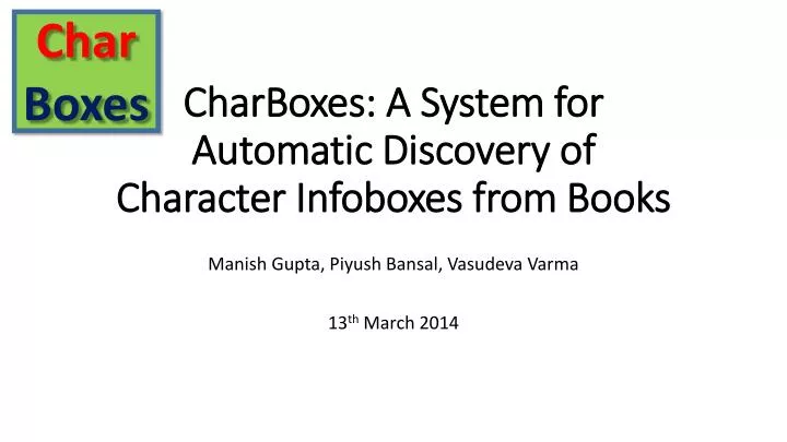 charboxes a system for automatic discovery of character infoboxes from books