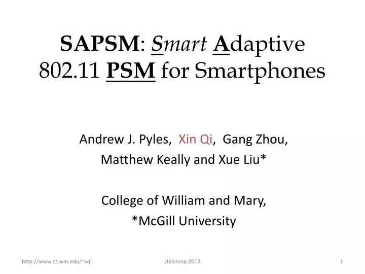 sapsm s mart a daptive 802 11 psm for smartphones