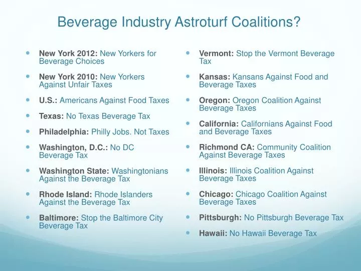 beverage industry astroturf coalitions