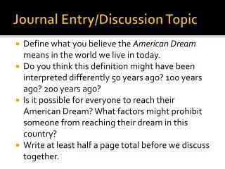 Journal Entry/Discussion Topic