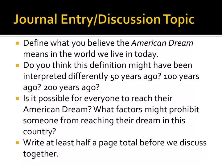journal entry discussion topic