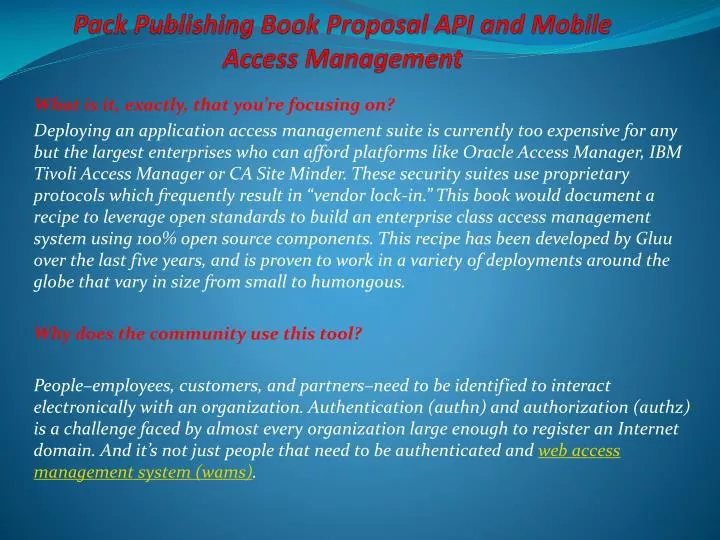 pack publishing book proposal api and mobile access management