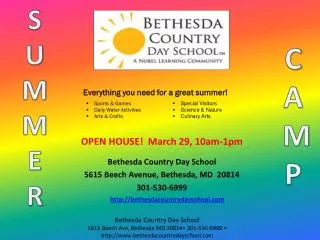 OPEN HOUSE! March 29, 10am-1pm Bethesda Country Day School