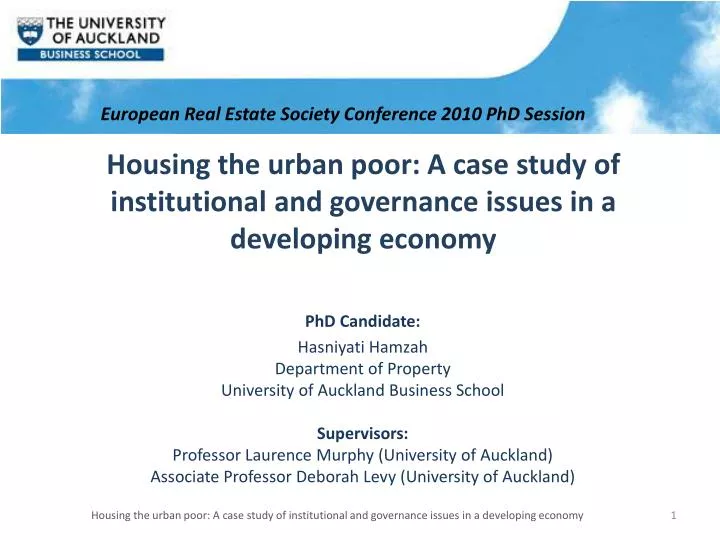 housing the urban poor a case study of institutional and governance issues in a developing economy