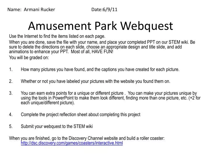 amusement park webquest
