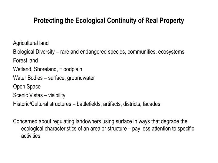 protecting the ecological continuity of real property