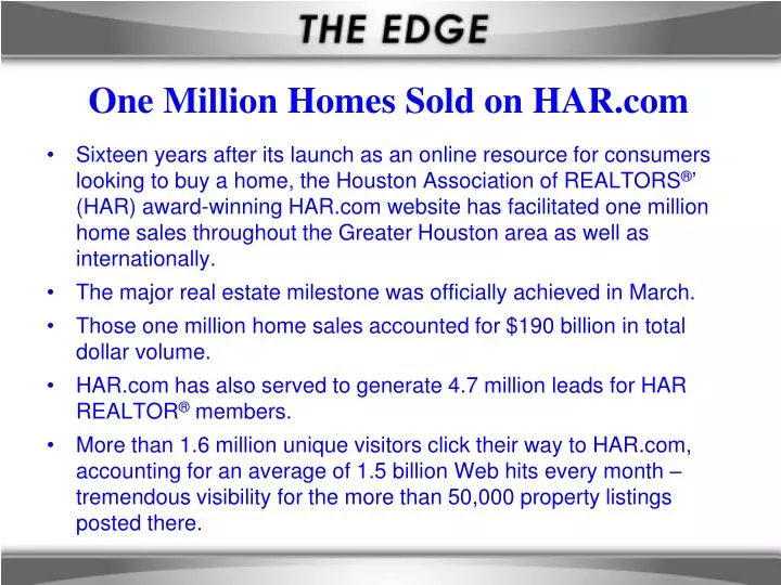 one million homes sold on har com