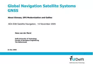Global Navigation Satellite Systems GNSS