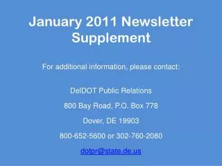 January 2011 Newsletter Supplement