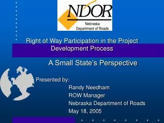 Right of Way Participation in the Project Development Process