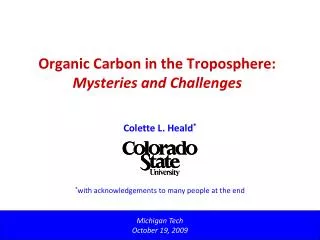 Organic Carbon in the Troposphere: Mysteries and Challenges