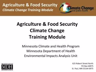 Agriculture &amp; Food Security Climate Change Training Module