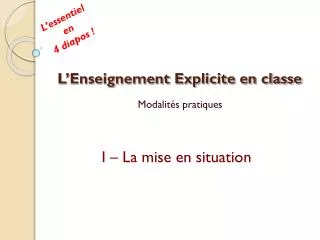 l enseignement explicite en classe